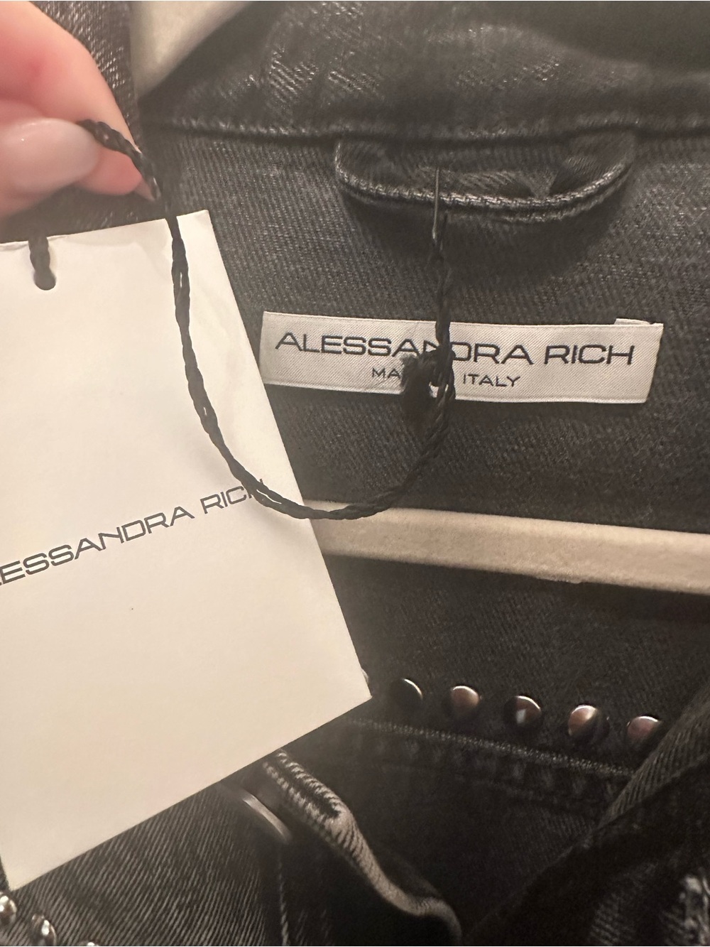 Alessandra Rich Black Washed Studded Denim Jacket - Picture 2 of 4